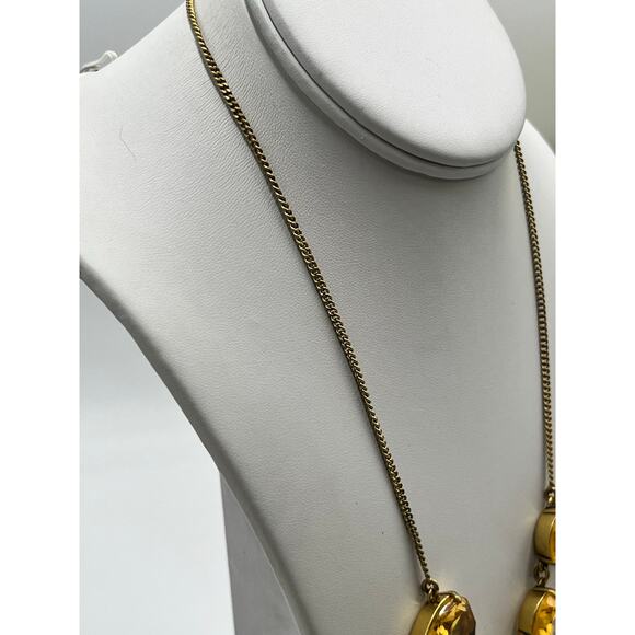 J. Crew Yellow Topaz Faceted Glass Teardrop Statement Gold Tone Collar Necklace - Picture 8 of 10